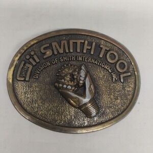 Vintage Smith Tool Belt Buckle Mens Brass Tone Oilfield Drill Bit Made in Canada